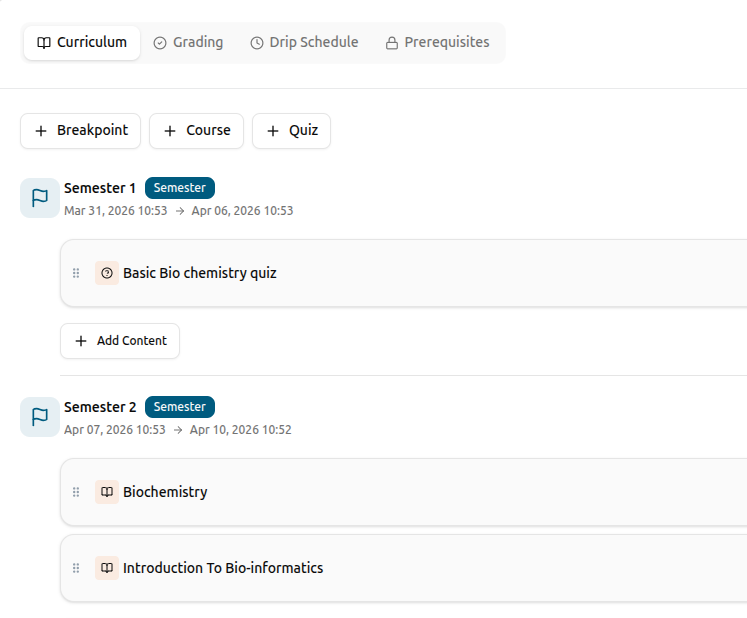 Path builder with courses arranged in sequence